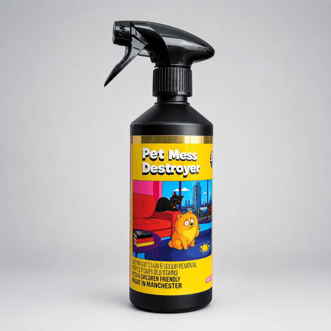 Matrix Pet Mess Destroyer spray bottle with yellow label